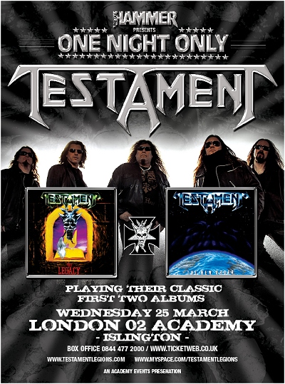 Testament London 02 Academy - Islington Show 3/25/09 flyer